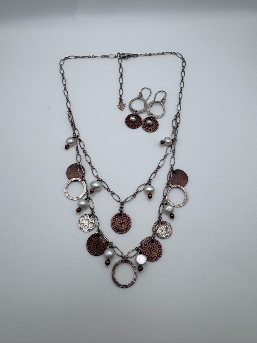 Silpada Sterling Silver 925 Copper Coin Pearl Cha Cha Necklace and Earrings Set